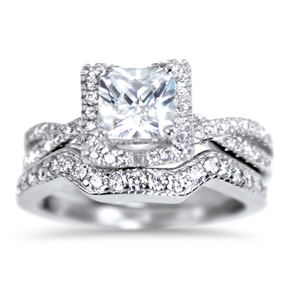 Front view of cZ Sterling Silver Wedding and Engagement Ring Set | Style 1170
