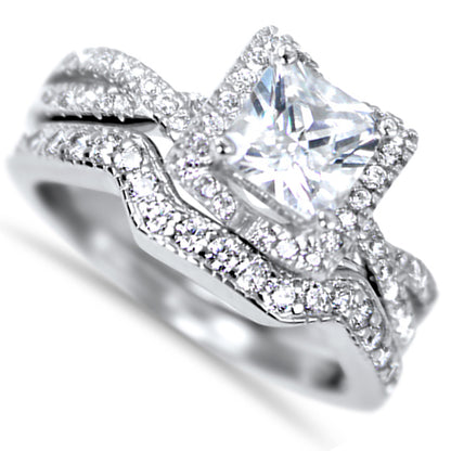 Alternate view of cZ Sterling Silver Wedding and Engagement Ring Set | Style 1170