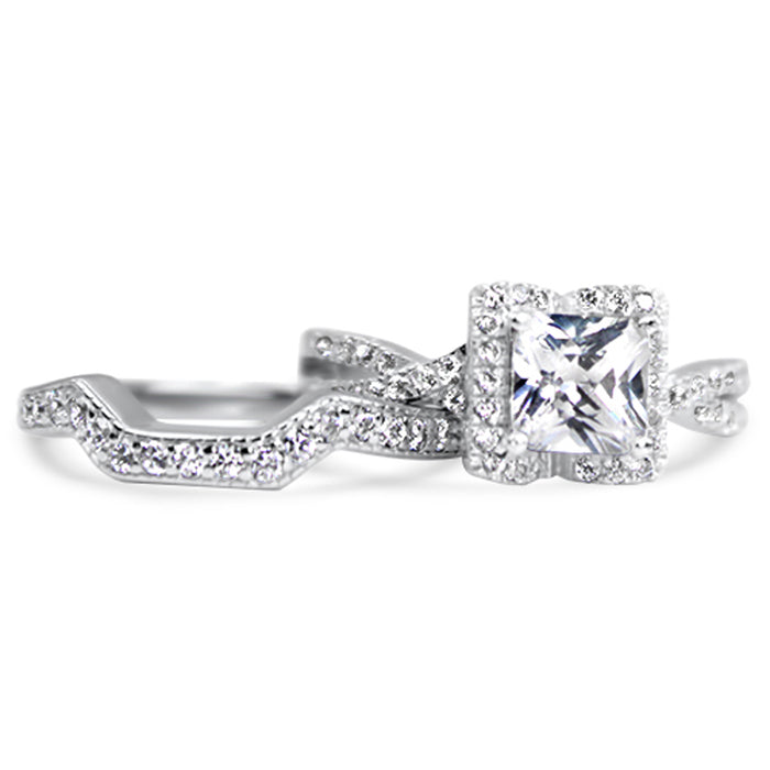 Sterling Silver CZ Wedding Engagement Ring Set