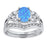 His Her Wedding Set 3 Piece TRIO Blue Opal CZ Silver Rings for Women Men Bride Groom