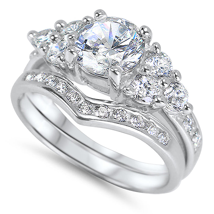 Realistic CZ Wedding Engagement Ring Set