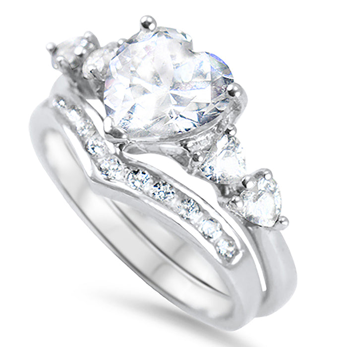 Unique Heart Cut CZ Wedding Ring Sets