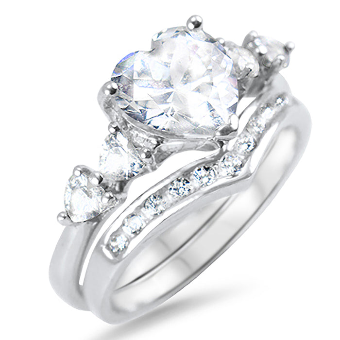 Unique Heart Cut CZ Wedding Ring Sets