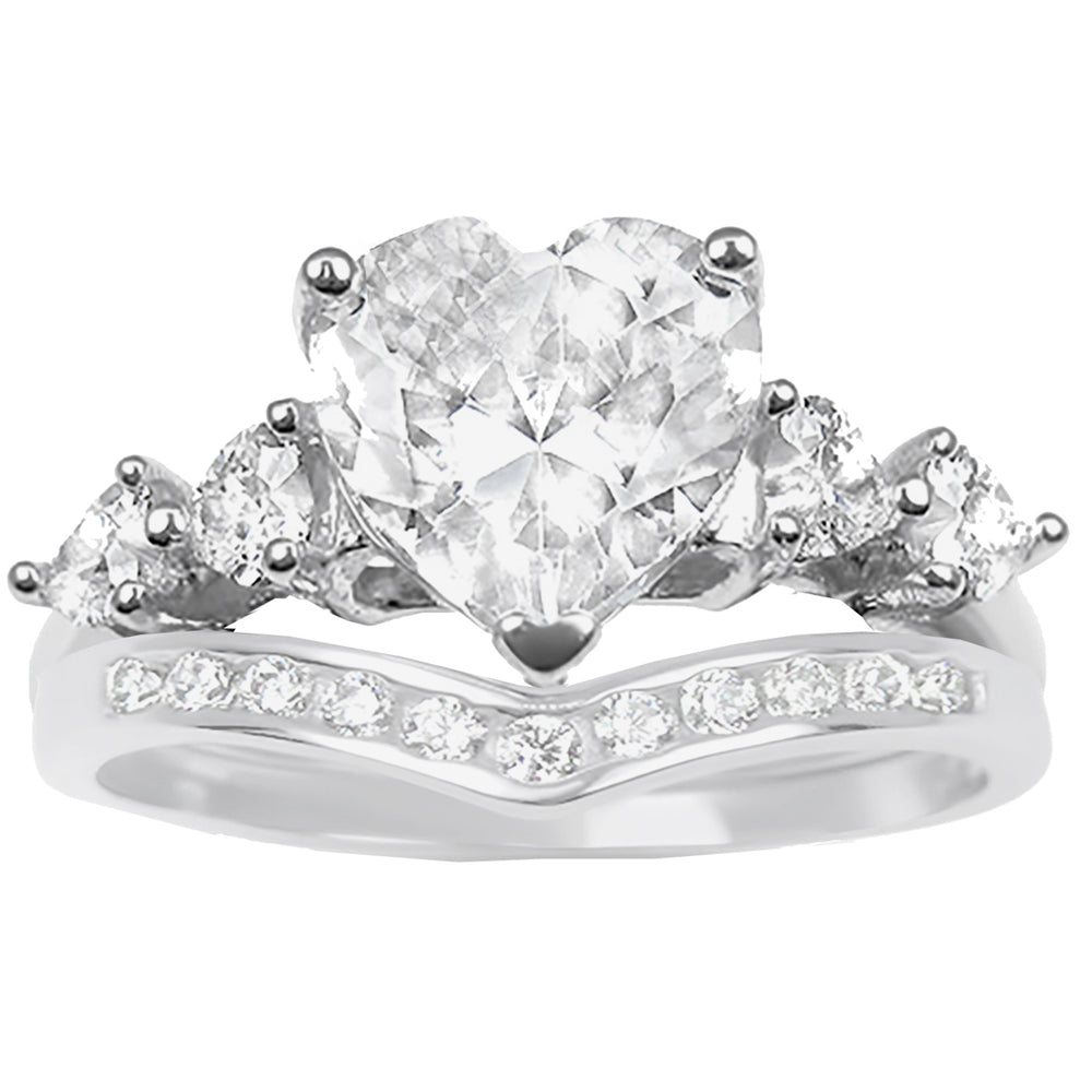 Unique Heart Cut CZ Wedding Ring Sets