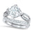 Side view of the women's cz bridal ring set, showing the engagement ring and matching wedding band on white.