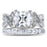 Angled view of the women's cz bridal ring set, showing the engagement ring and matching wedding band on white.
