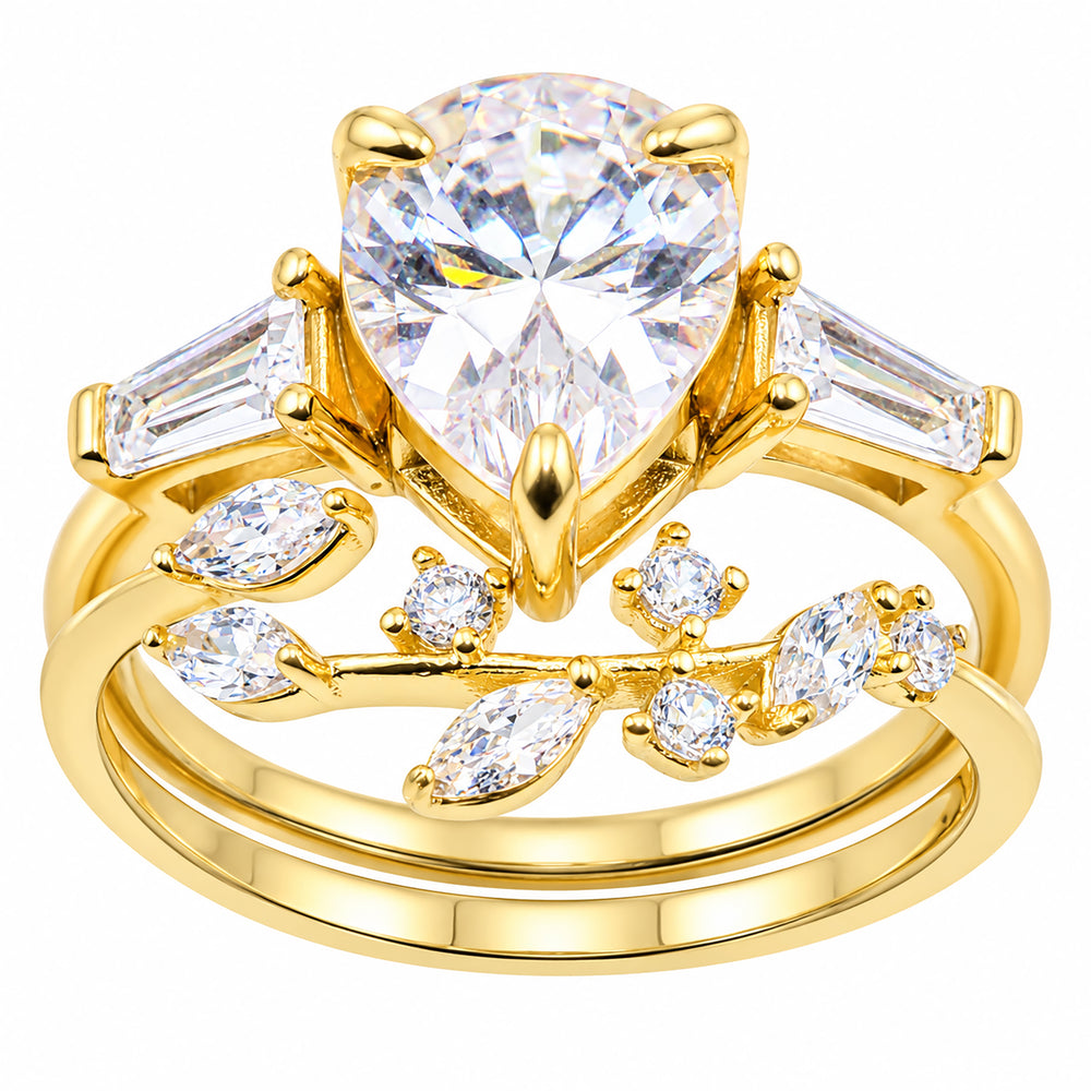 LaRaso & Co 3 CT Pear Cut White CZ 14K Gold Plated Silver Wedding Engagement Ring Set (Copy) (Copy)