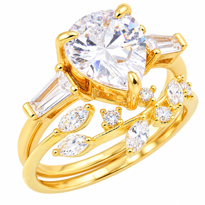 LaRaso & Co 3 CT Pear Cut White CZ 14K Gold Plated Silver Wedding Engagement Ring Set (Copy) (Copy)