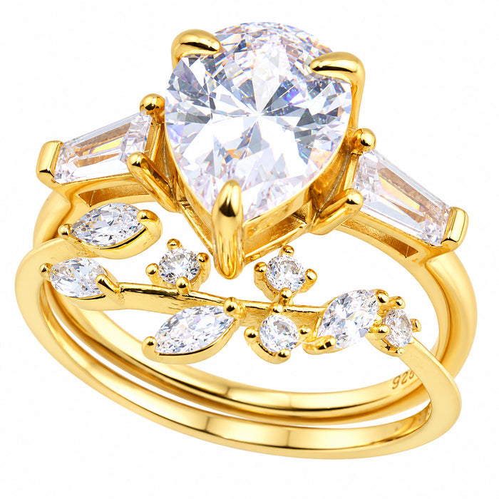 LaRaso & Co 3 CT Pear Cut White CZ 14K Gold Plated Silver Wedding Engagement Ring Set (Copy) (Copy)