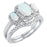 Side view of the women's white opal bridal ring set, showing the engagement ring and matching wedding band on white.