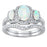 Front view of the women's white opal bridal ring set, showing the engagement ring and matching wedding band on white.