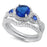 Vintage Simulated Blue Sapphire Sterling Silver Wedding Engagement Ring Set for Women