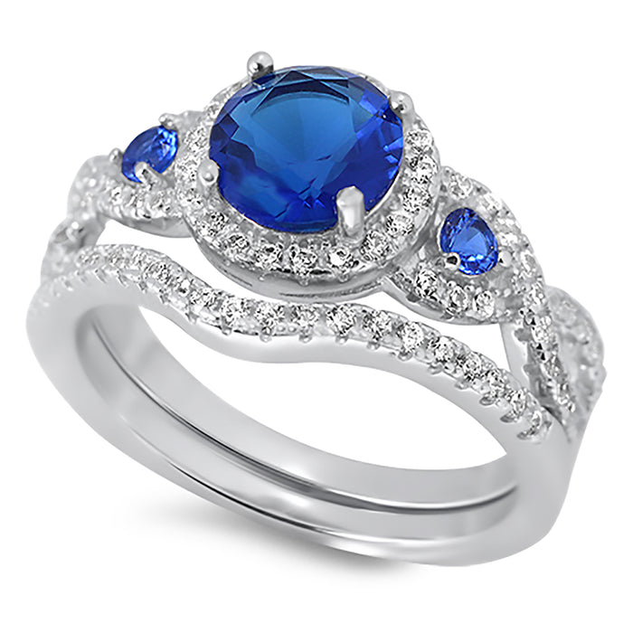 His Her Wedding Ring Set Blue Sapphire CZ Silver Bridal Engagement Set Titanium Wedding Band 10/10