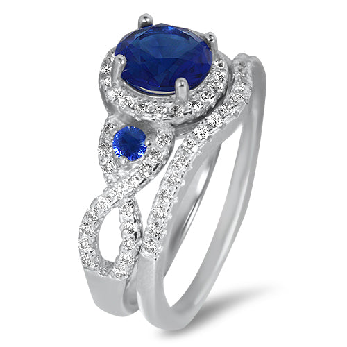His Her Wedding Ring Set Blue Sapphire CZ Silver Bridal Engagement Set Titanium Wedding Band 10/10