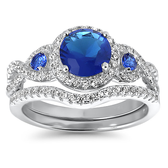 His Her Wedding Ring Set Blue Sapphire CZ Silver Bridal Engagement Set Titanium Wedding Band 10/10