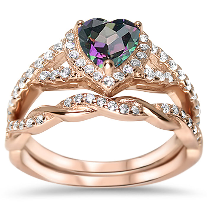 Black Heart Rose Gold EP Wedding Engagement Ring Set