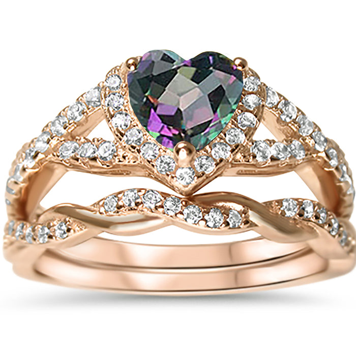 Black Heart Rose Gold EP Wedding Engagement Ring Set