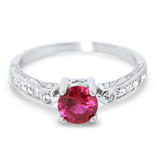 1 Carat Red Simulated Ruby July Birthstone Engagement Promise Ring for Women