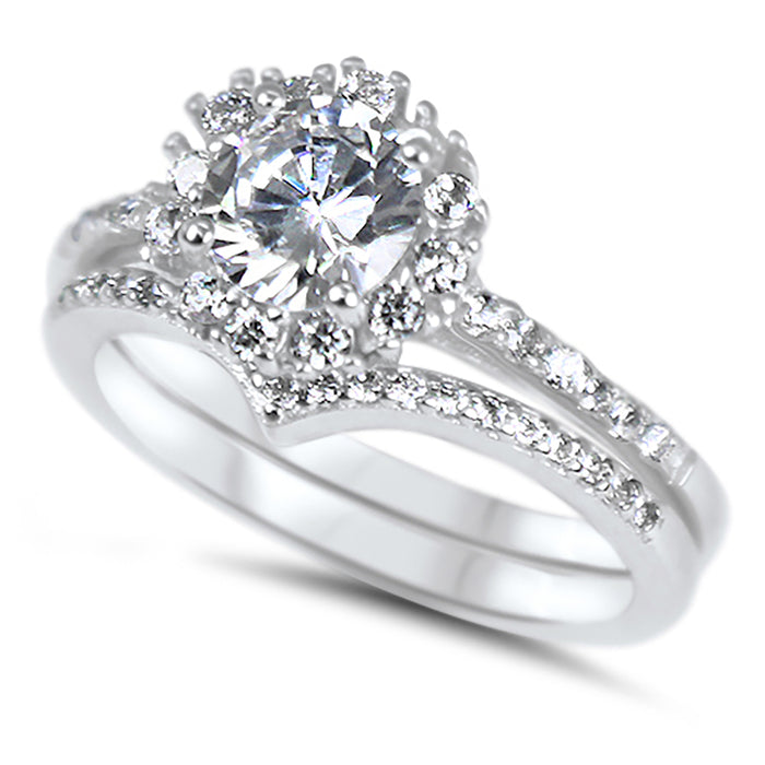 Sterling Silver CZ Wedding Engagement Ring Set