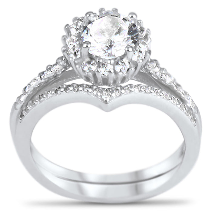 Sterling Silver CZ Wedding Engagement Ring Set