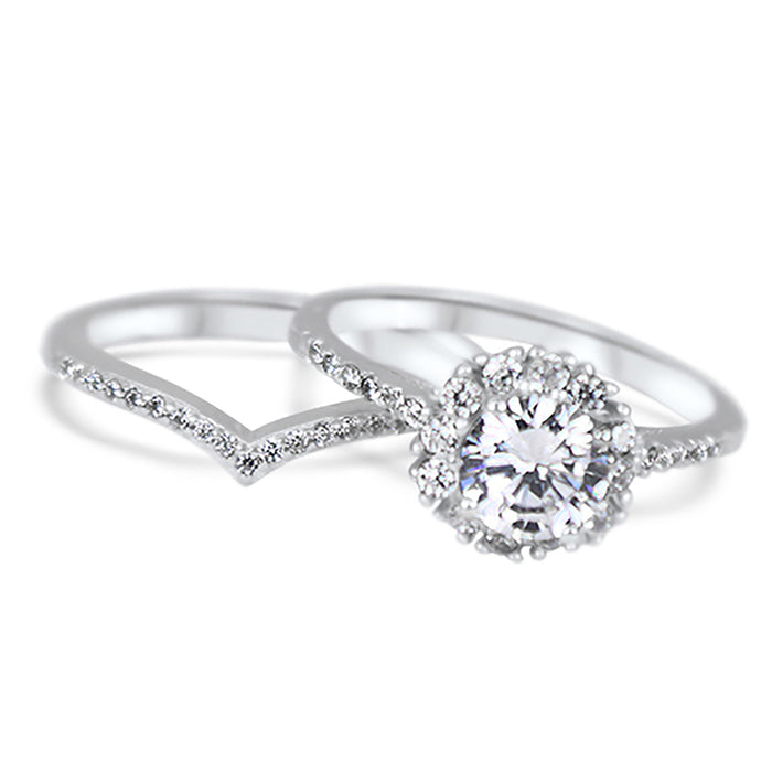 Sterling Silver CZ Wedding Engagement Ring Set