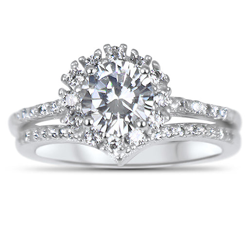 Sterling Silver CZ Wedding Engagement Ring Set