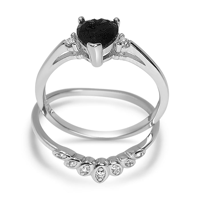 .50 Carat Black CZ Sterling Silver Wedding Engagement Ring Set for Women