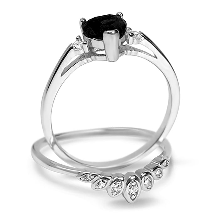 .50 Carat Black CZ Sterling Silver Wedding Engagement Ring Set for Women