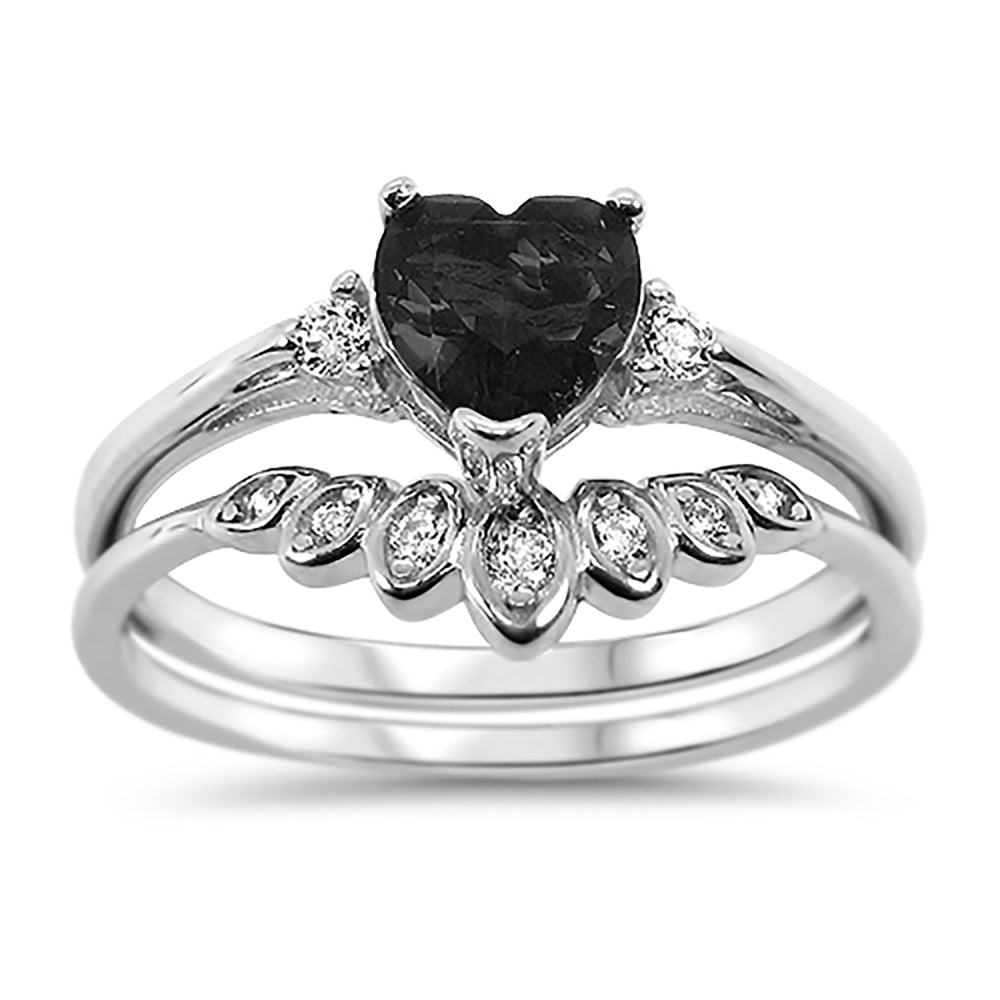 .50 Carat Black CZ Sterling Silver Wedding Engagement Ring Set for Women