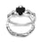 His Her Heart Cut Black CZ Celtic Sterling Silver Titanium Wedding Engagement Ring Set