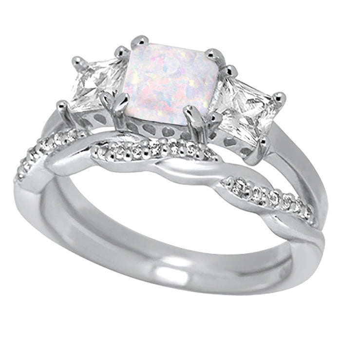 opal wedding engagement ring set