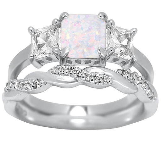princess cut sterling silver cz opal wedding ring set