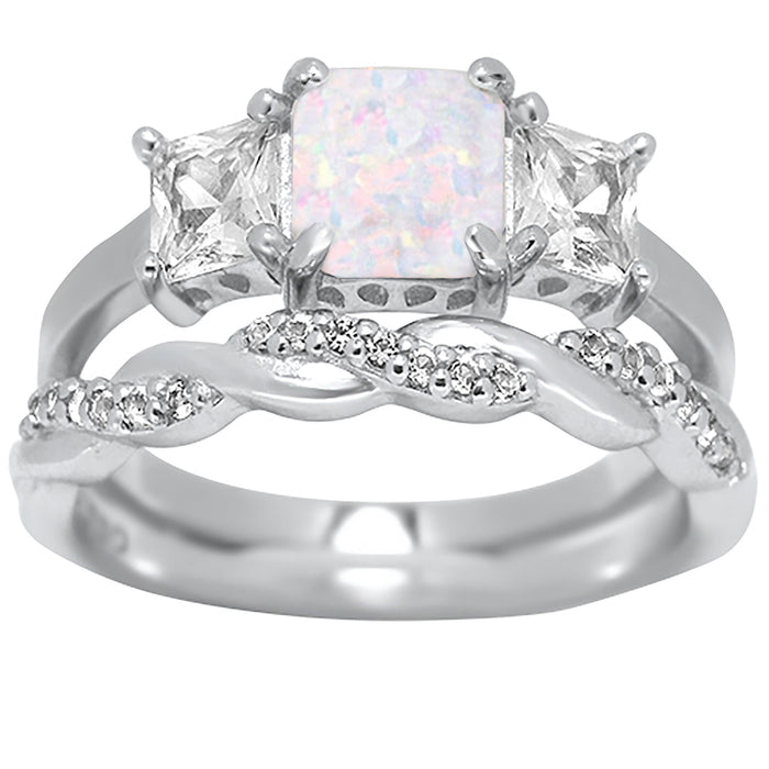 princess cut sterling silver cz opal wedding ring set