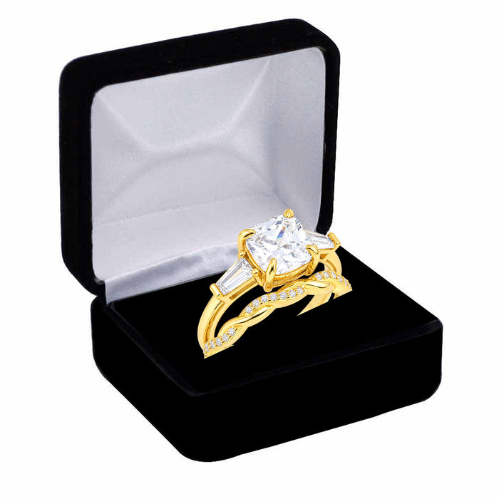 LaRaso & Co 1 CT Round Cut White CZ 14K Gold Plated Silver Wedding Engagement Ring Set Size 5