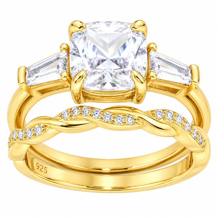 LaRaso & Co 1 CT Round Cut White CZ 14K Gold Plated Silver Wedding Engagement Ring Set Size 5