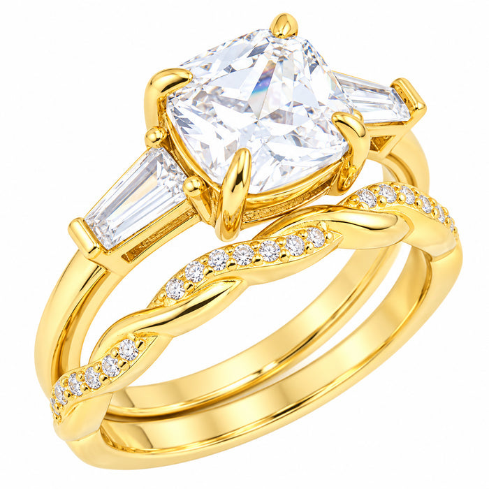 LaRaso & Co 1 CT Round Cut White CZ 14K Gold Plated Silver Wedding Engagement Ring Set Size 5