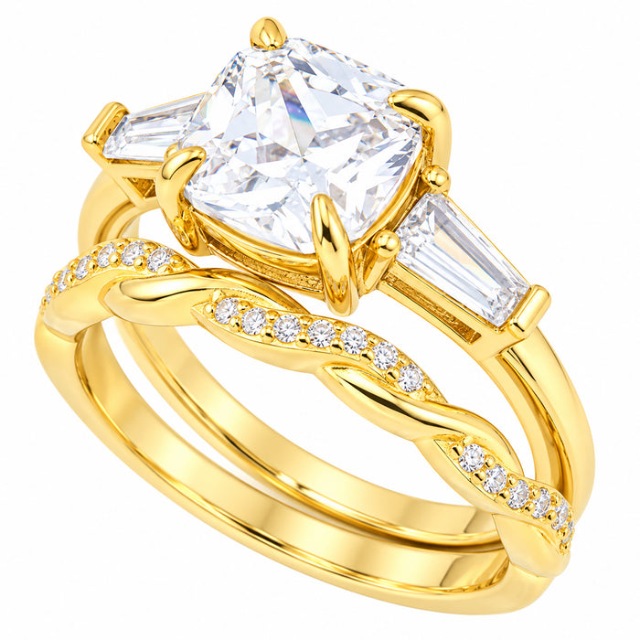 LaRaso & Co 1 CT Round Cut White CZ 14K Gold Plated Silver Wedding Engagement Ring Set Size 5