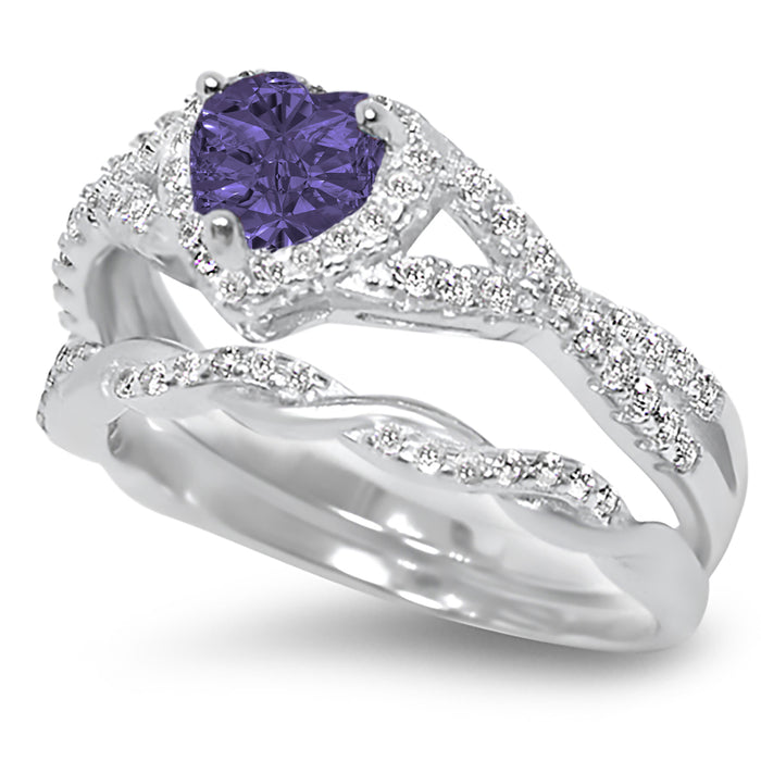 LaRaso & Co His Hers Wedding Ring Set Couples Rings Purple Amethyst Black Silver Bride Groom 10/10