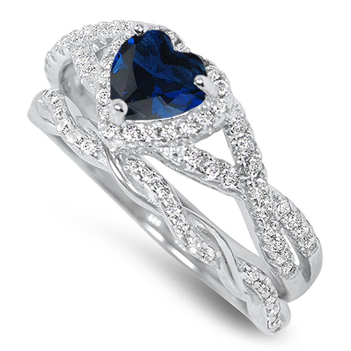 LaRaso & Co 1 Carat Blue Sapphire September Birthstone CZ Wedding Engagement Ring Set 925 Silver Size 10