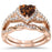 LaRaso & Co 1 Carat Chocolate CZ Heart Simulated Diamond Wedding Ring Set 14K Rose Gold Over Sterling Silver