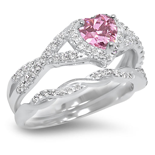 LaRaso & Co 1 Carat Pink Tourmaline October Birthstone CZ Wedding Engagement Ring Set 925 Silver Size 10