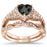 LaRaso & Co 1 Carat Black Morganite Heart CZ Wedding Ring Set 14K Rose Gold Over Sterling Silver Size 10