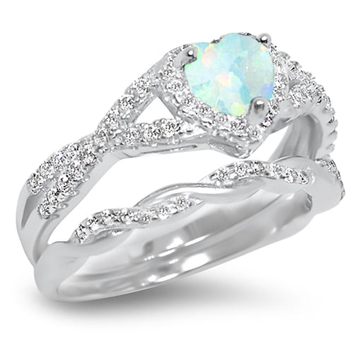 LaRaso & Co 1 Carat Created White Opal Birthstone Wedding Engagement Ring Set 925 Silver Size 10