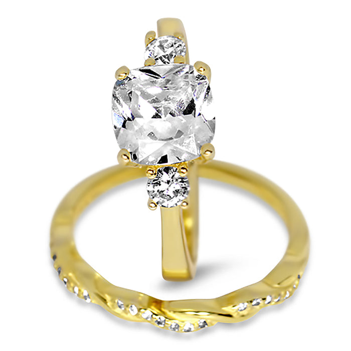 3 Piece His Hers TRIO Wedding Ring Set Matching 14K Gold Over Silver Rings Her 10 Him 10