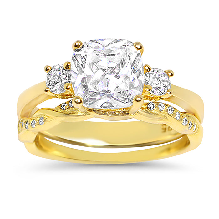 His Her Wedding Ring Set Gold Plated Silver CZ Bridal Set with Matching Band for Him