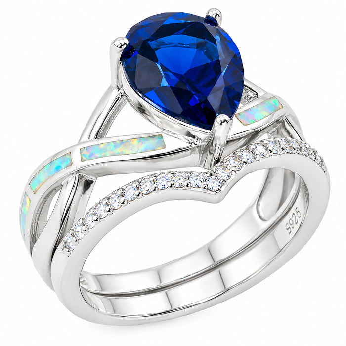 His Her TRIO Wedding Engagement Couples Ring Set Silver Titanium Opal CZ