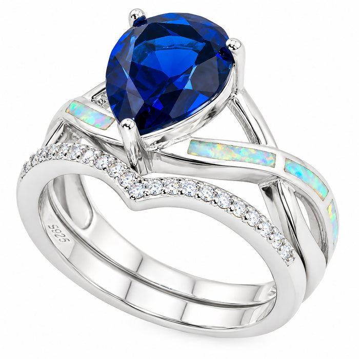 His Her TRIO Wedding Engagement Couples Ring Set Silver Titanium Opal CZ