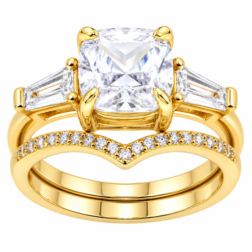LaRaso & Co 1 CT Round Cut White CZ 14K Gold Plated Silver Wedding Engagement Ring Set