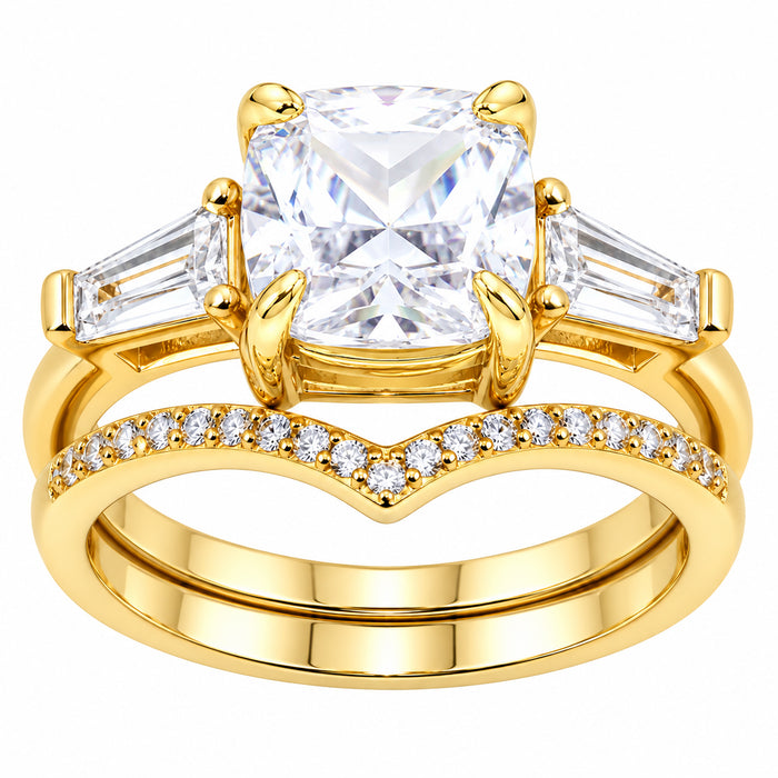 LaRaso & Co 1 CT Round Cut White CZ 14K Gold Plated Silver Wedding Engagement Ring Set