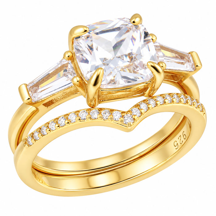 LaRaso & Co 1 CT Round Cut White CZ 14K Gold Plated Silver Wedding Engagement Ring Set